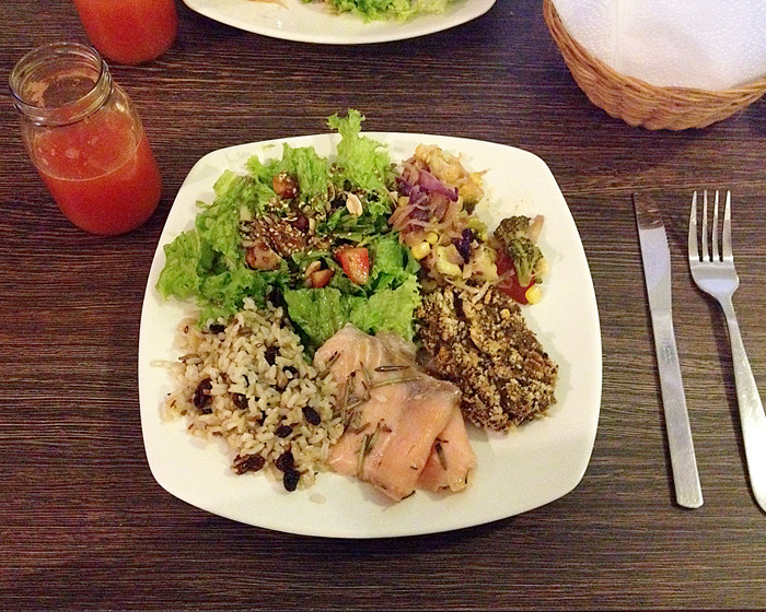 salmon wild rice and salad at naturalia