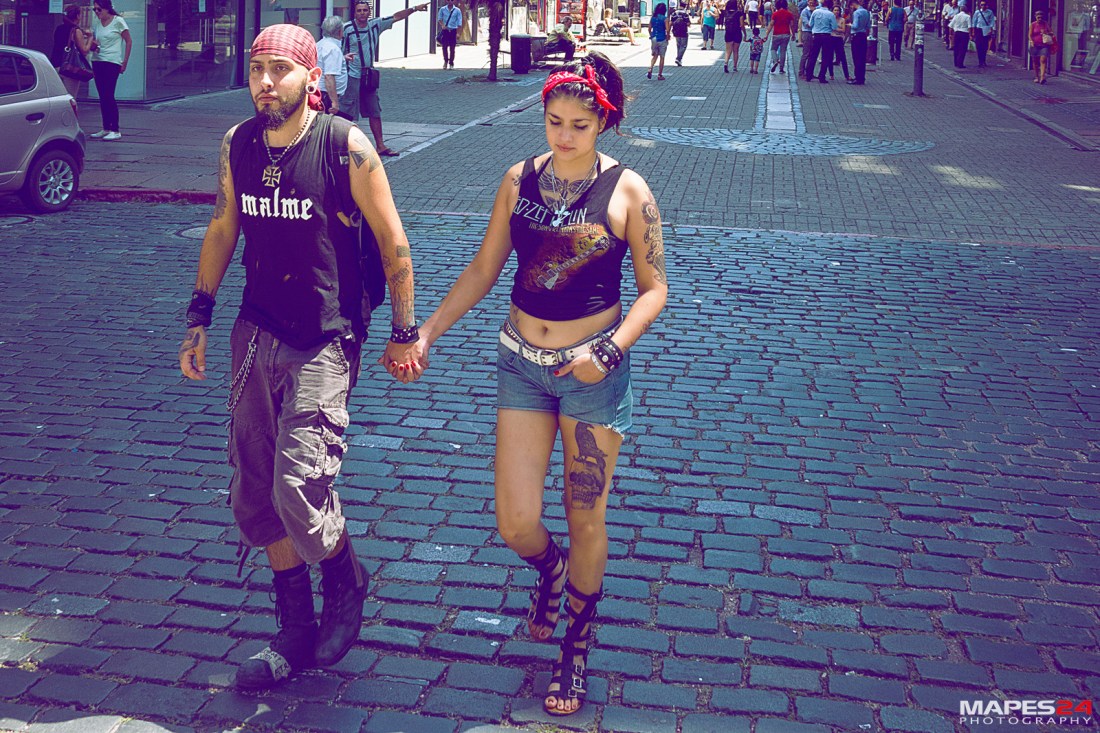 uruguay couple with tattoo on streets of montevideo