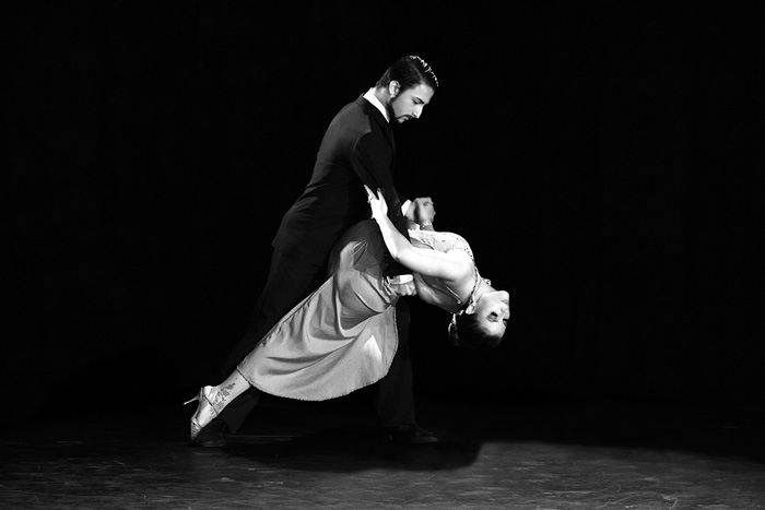 black and white photo of tango dancers